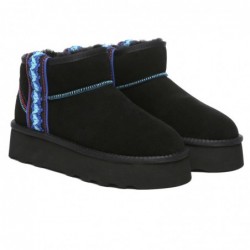 Haselnussbraune Mini-UGG-Stiefel mit Plateausohle Schwarz