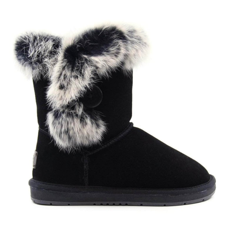 Kurze UGG-Stiefel mit Pelzknöpfen Schwarz