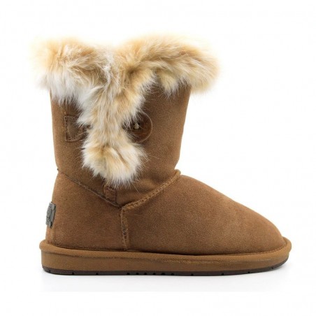 Kurze UGG-Stiefel mit Pelzknöpfen Kastanie