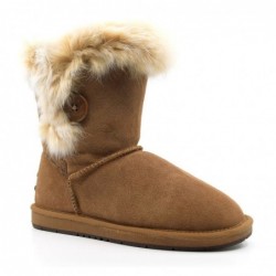 Kurze UGG-Stiefel mit Pelzknöpfen Kastanie