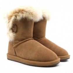 Kurze UGG-Stiefel mit Pelzknöpfen Kastanie