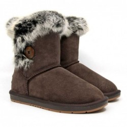 Kurze UGG-Stiefel mit Pelzknöpfen Schokolade