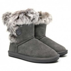 Kurze UGG-Stiefel mit Pelzknöpfen Grau